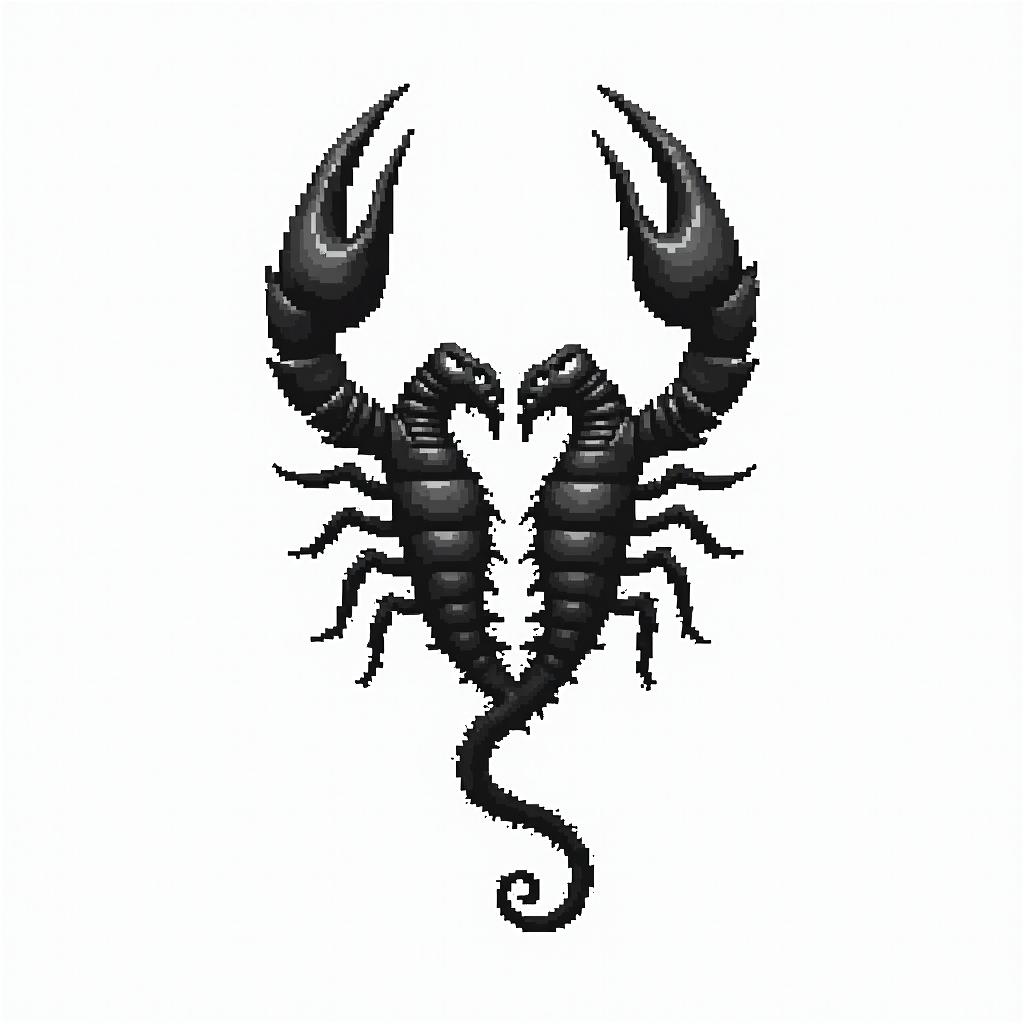Scorpio with a broken heartin 8-bit tattoo style, minimalistic pixel style tattoo, pixel art with simplified shapes and retro gaming visuals, inspired by 8-bit pixel based detailing - Variation 4