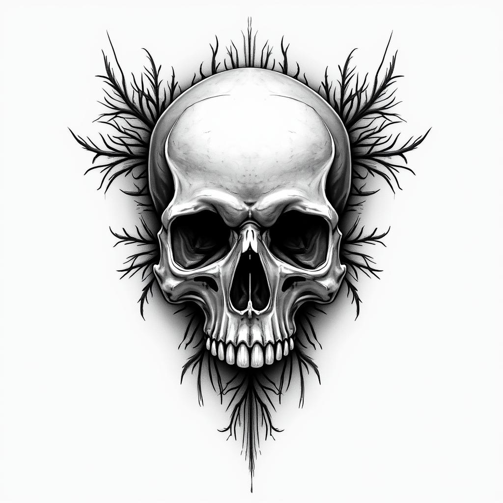 Skulltext-based tattoo, gothic font ultra-realistic, perfectly placed, high-quality font design, photo-realistic shading, 8k, high quality, finely detailed typography - Variation 4