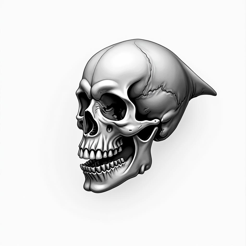 half dolphin half skullin portrait tattoo style, featuring a highly realistic and detailed depiction  - Variation 2