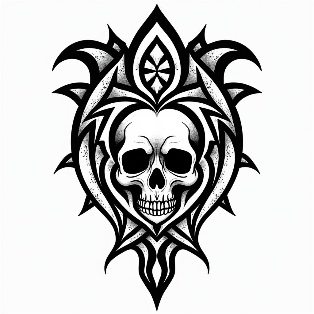 half dolphin half skullin tribal tattoo style, featuring bold and black geometric shapes, curved lines, intertwine and flow seamlessly, creating a powerful and symbolic design, polynesian and maori styles - Variation 3