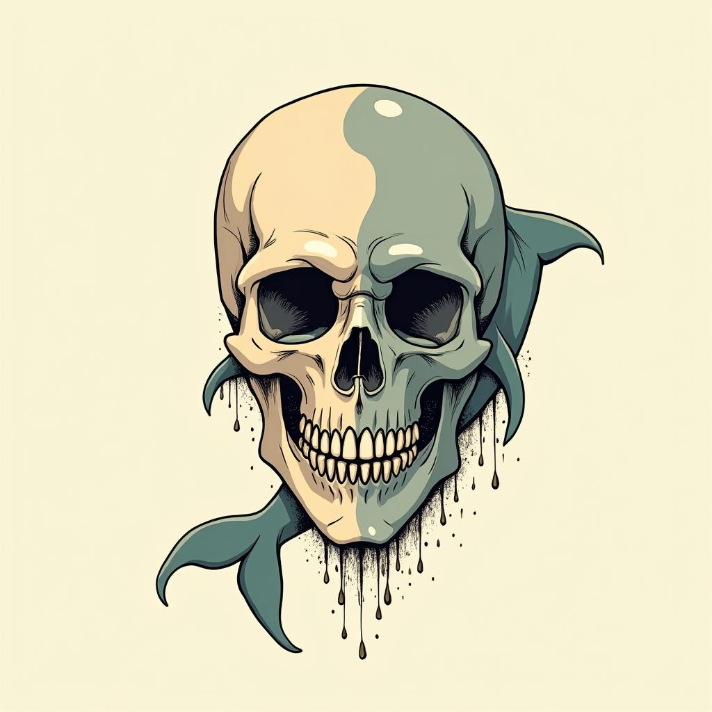 half dolphin half skullGhibli, Studio Ghibli aesthetic, hand-drawn anime style, retro nostalgic atmosphere, retro soft pastel color palette with earthy tones, retro Japanese cinematic shot, yellow tint effect, bald character, smooth surface, anime shadow 90's anime style - Variation 4