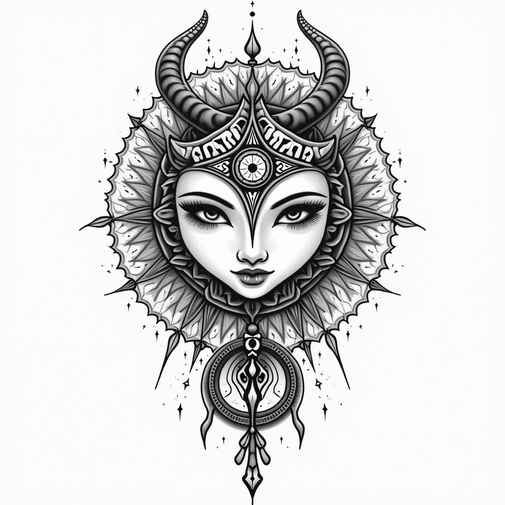 Taurus Leo combination woman is named Agnes, man is named Stefan.in spiritual symbols tattoo style, featuring an intricate design incorporating elements, Hamsa hand, third eye, minimalist composition