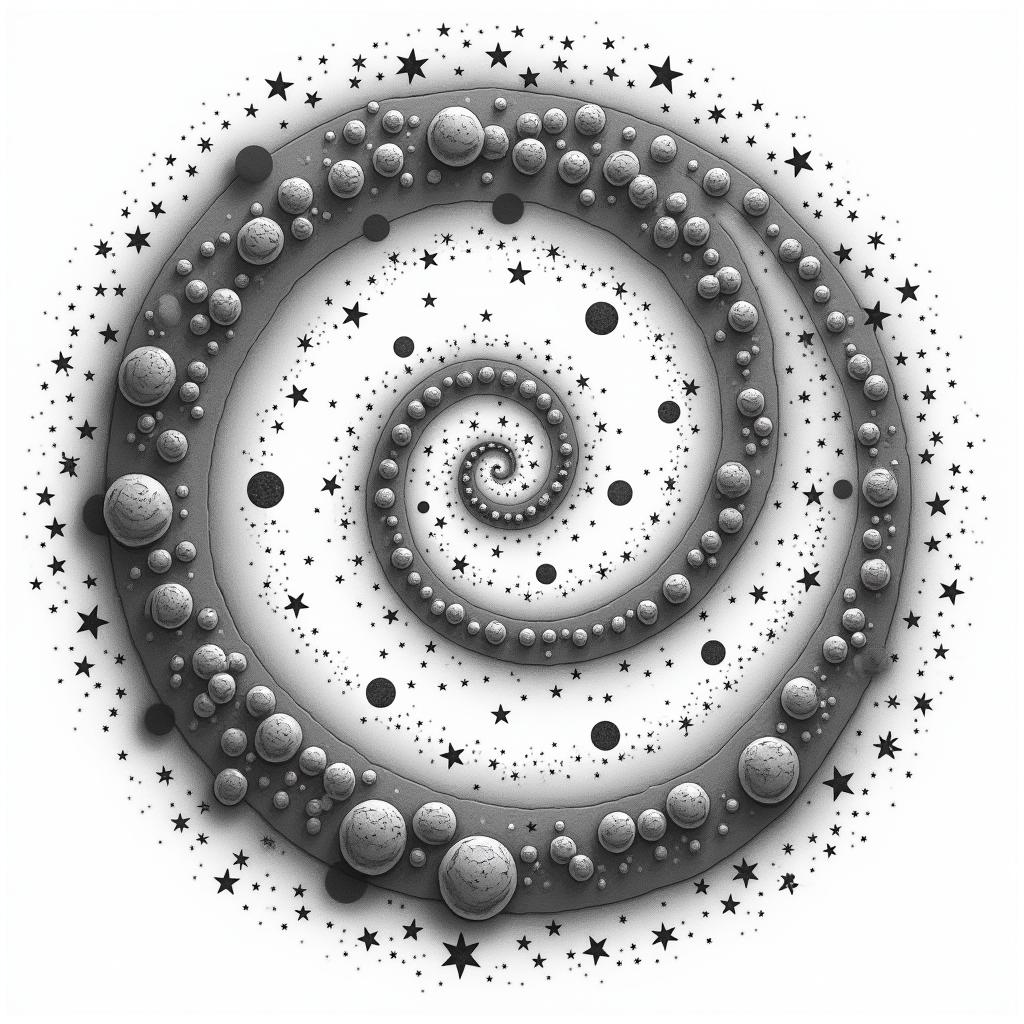 Spiral galaxy with stars and planetstext-based tattoo, gothic font ultra-realistic, perfectly placed, high-quality font design, photo-realistic shading, 8k, high quality, finely detailed typography - Variation 4