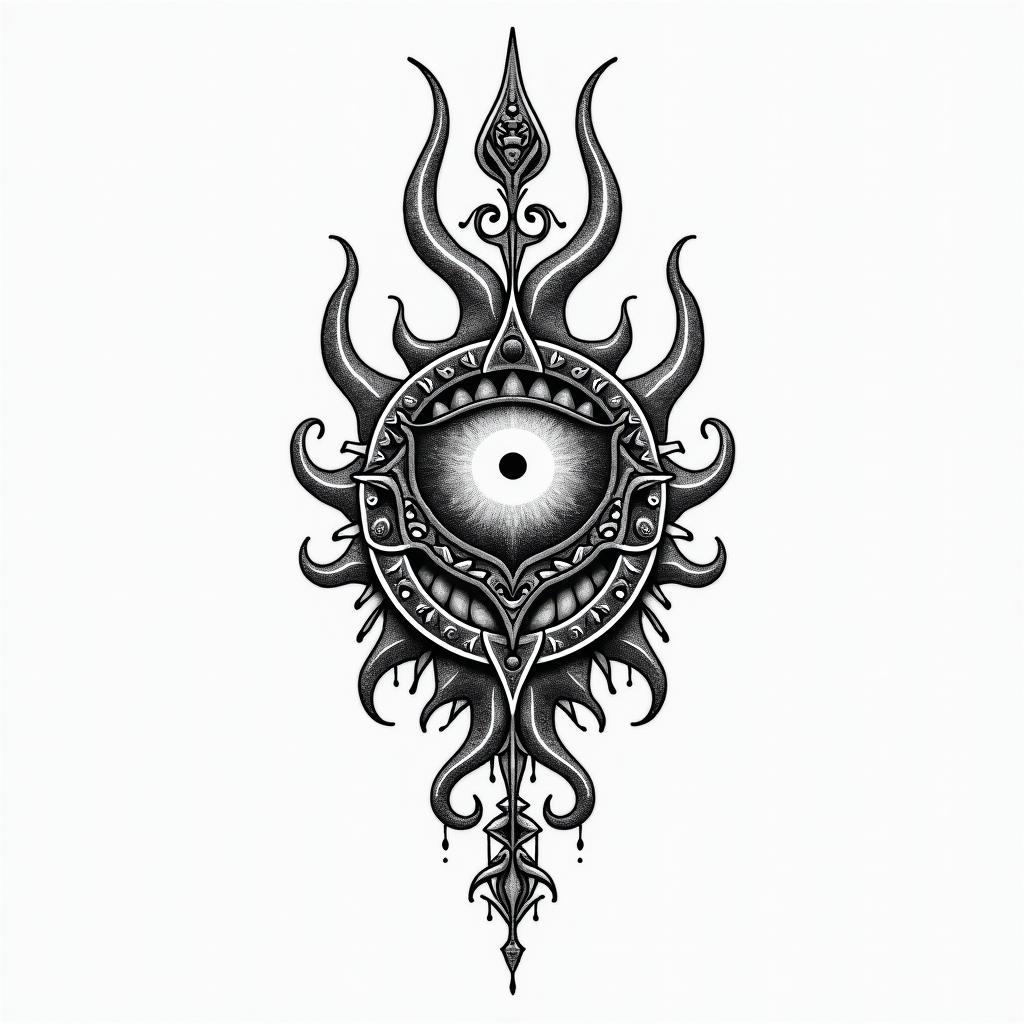 Cancer, anime, Matthew, one piecein spiritual symbols tattoo style, featuring an intricate design incorporating elements, Hamsa hand, third eye, minimalist composition - Variation 1