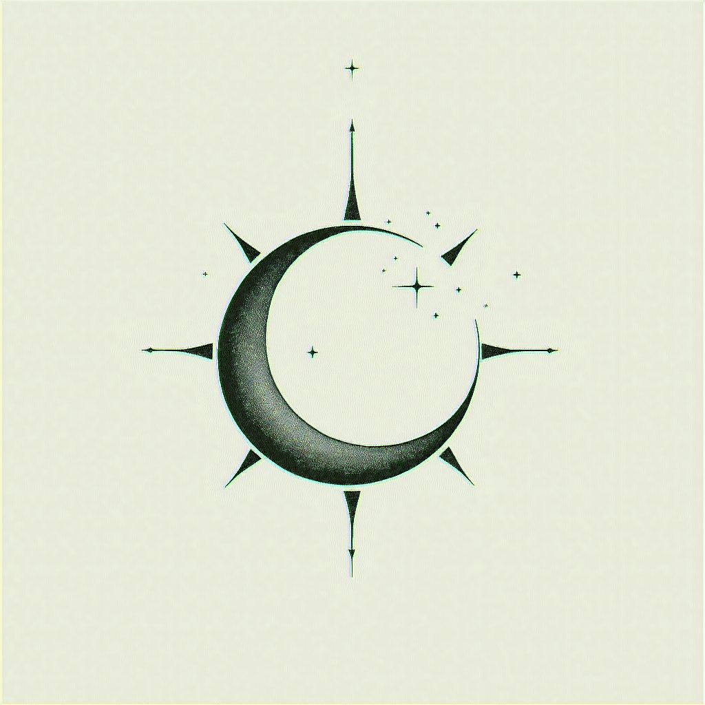 Sun and moonin minimalist style tattoo, featuring simple shapes and fine lines, with minimal shading and details, tiny triangles, creating a sense of balance and harmony - Variation 7
