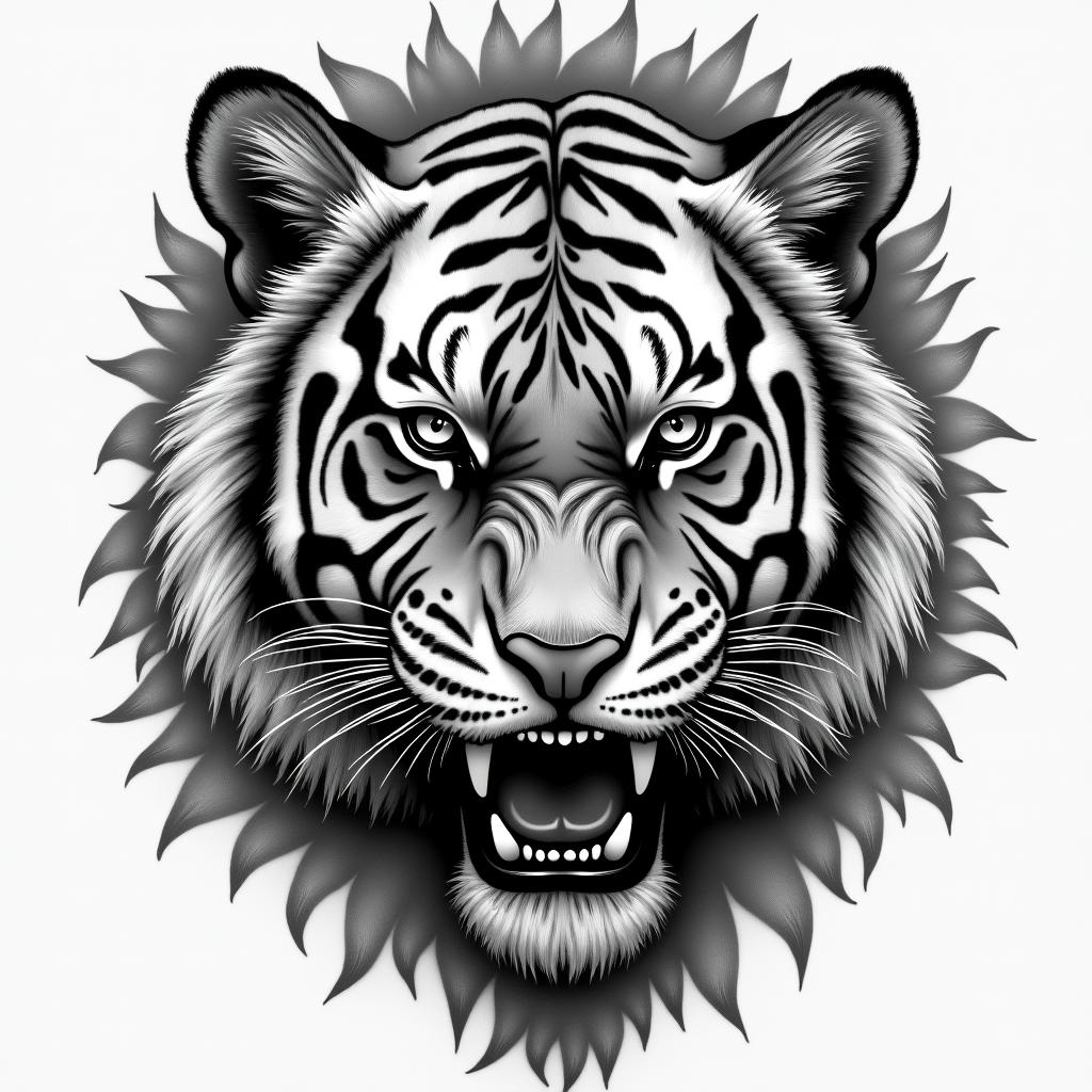 Tiger with intense eyes in a junglehigly detailed tattoo - Variation 16