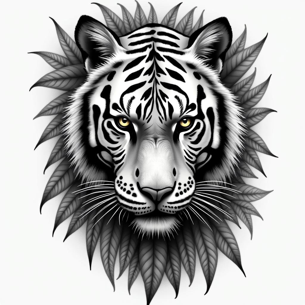 Tiger with intense eyes in a junglehigly detailed tattoo - Variation 14