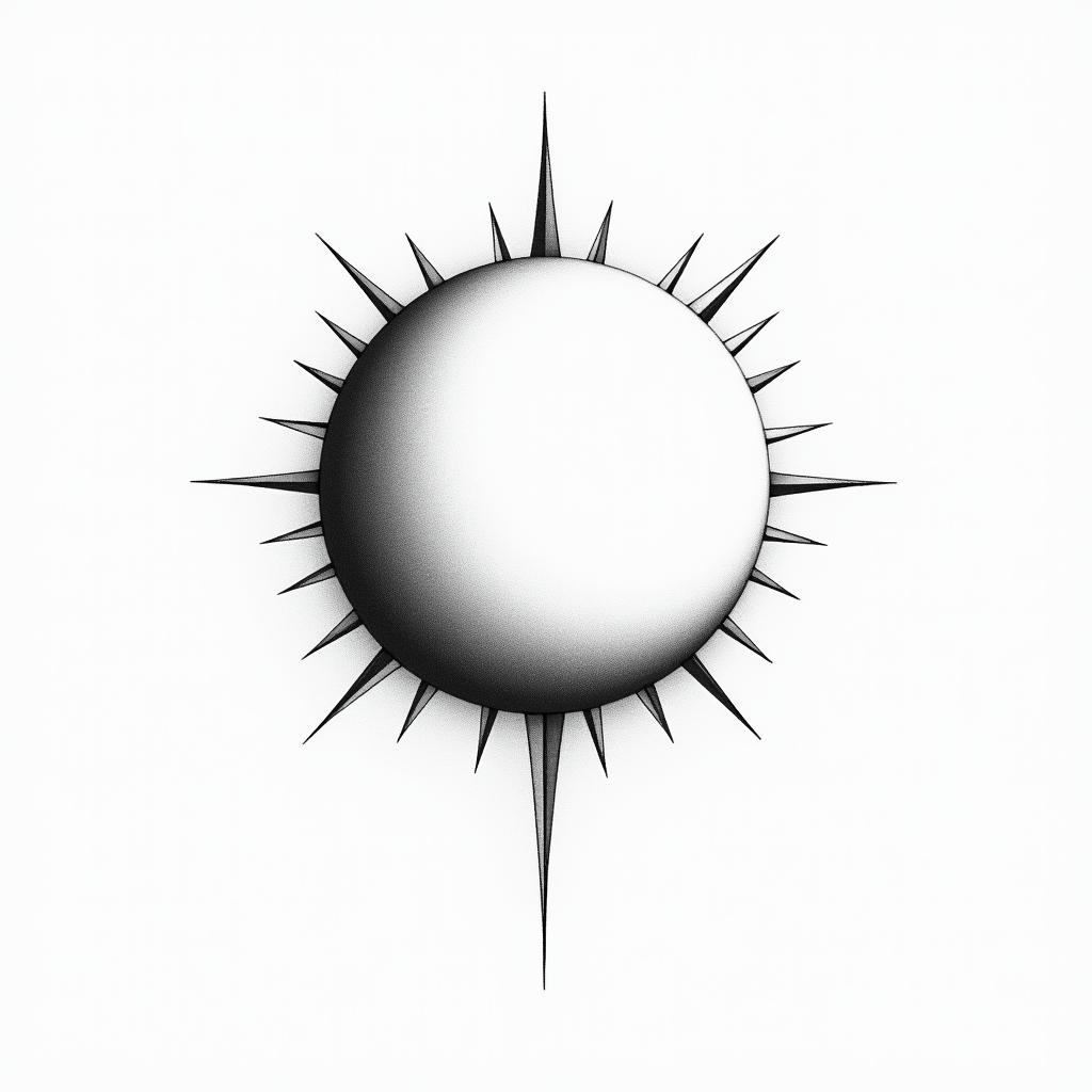 Sun and moonin minimalist style tattoo, featuring simple shapes and fine lines, with minimal shading and details, tiny triangles, creating a sense of balance and harmony - Variation 4