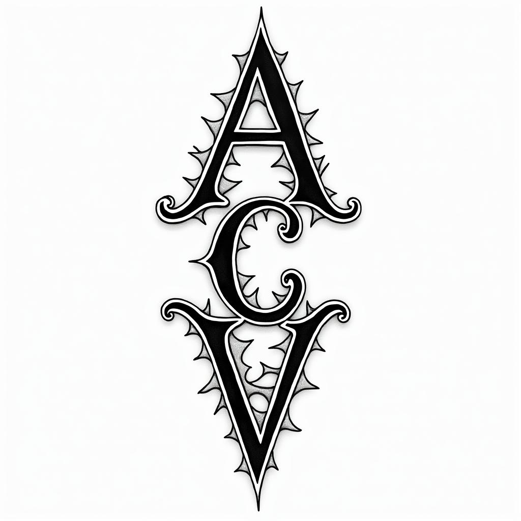 Letters a, e, c, v, h intertwined.in bohemian style tattoo, 8k - Variation 4