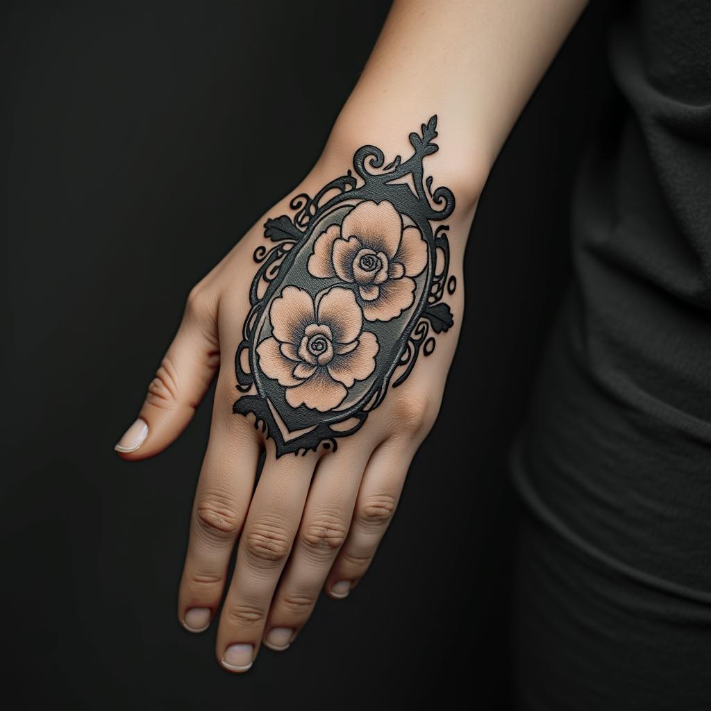 Hate lifein victorian style tattoo, featuring vintage and elegant elements, ornate frames, roses, antique, sepia-toned color scheme - Variation 2