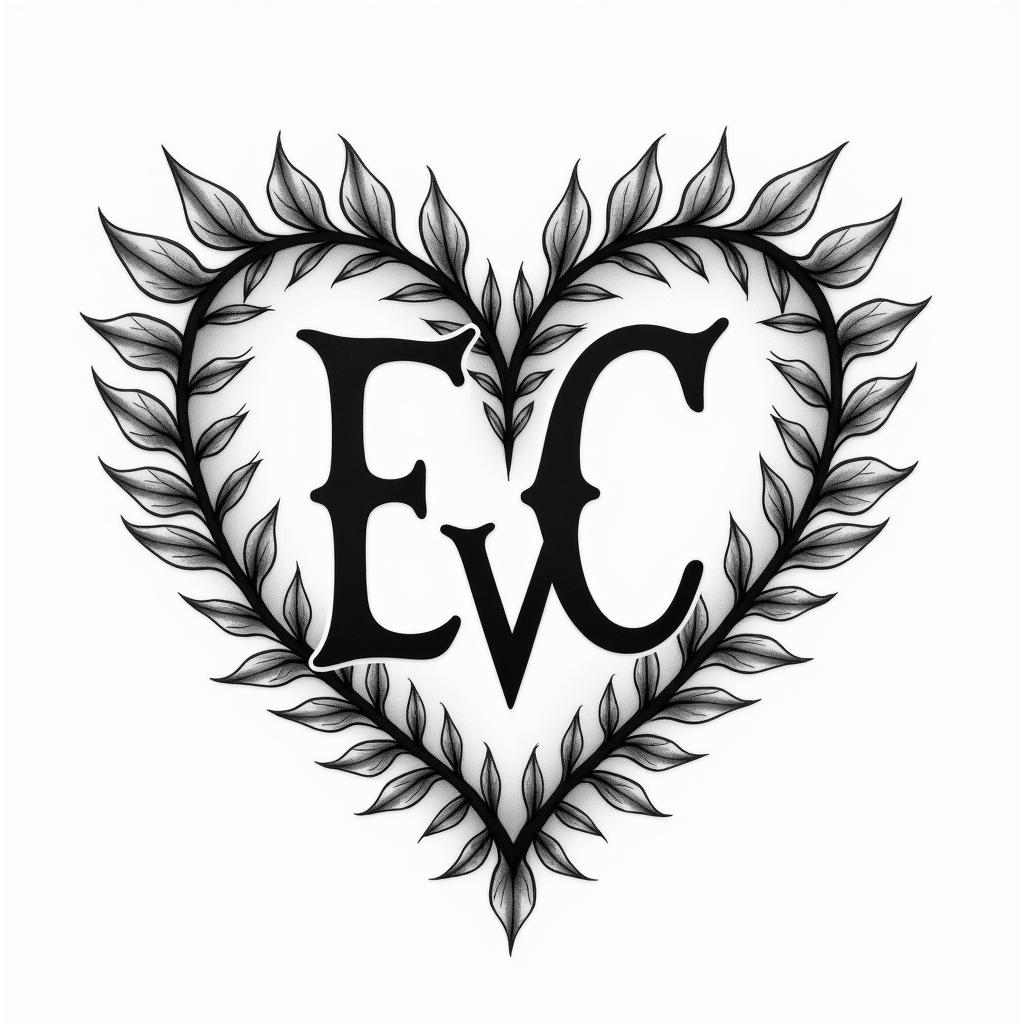 Letters a, e, c, v, h in a heartin bohemian style tattoo, 8k - Variation 4