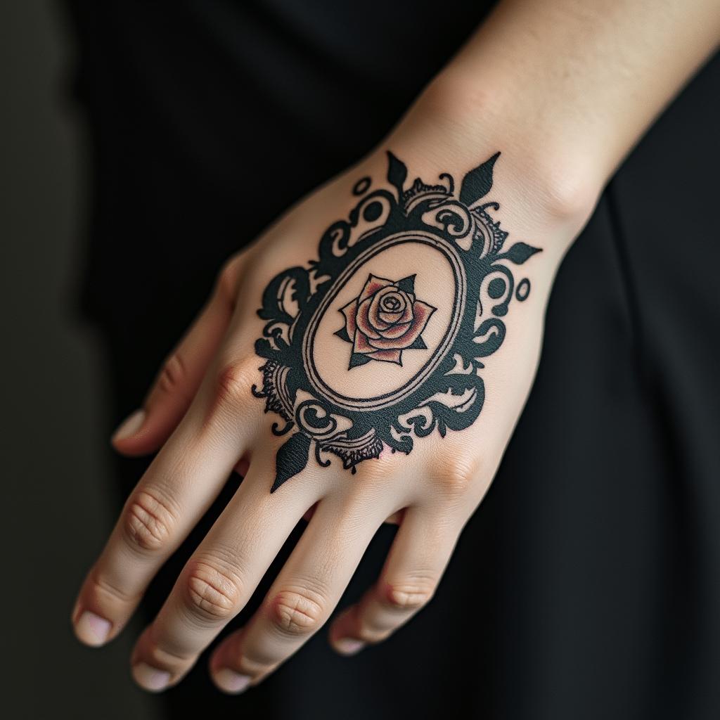 Hate lifein victorian style tattoo, featuring vintage and elegant elements, ornate frames, roses, antique, sepia-toned color scheme - Variation 1