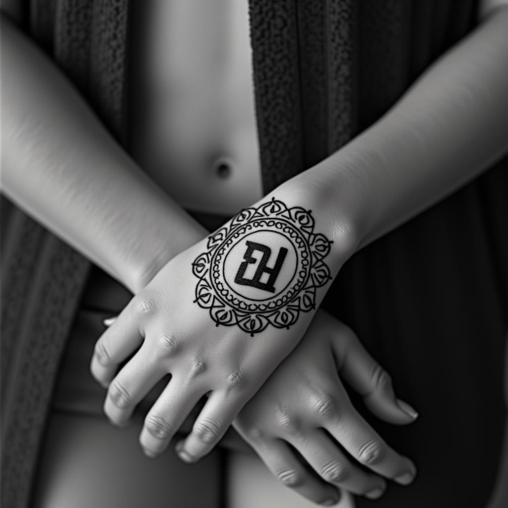 Letters a, e, c, v, h in a mandala.in bohemian style tattoo, 8k - Variation 4