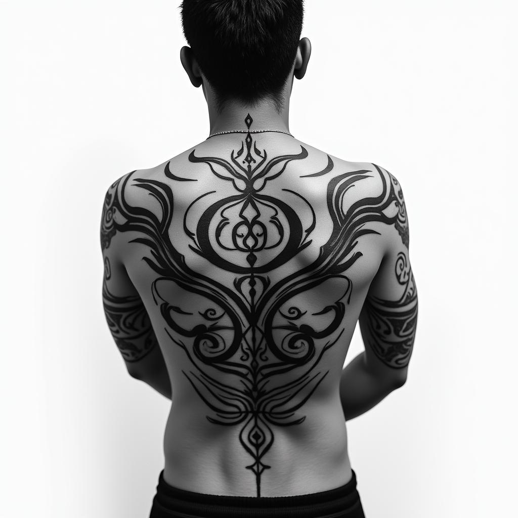 Orochimaru's curse mark on the backhigly detailed tattoo