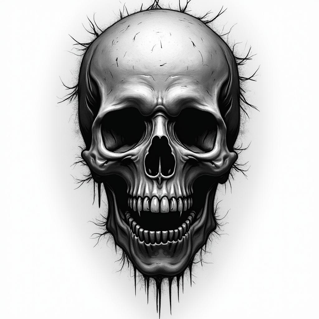 Manuel, Capricorn, Nuevo León in horror tattoo style, showcasing haunting and unsettling, dark and gritty textures with skulls, eerie faces, jgged designs, bold and intense shading - Variation 4