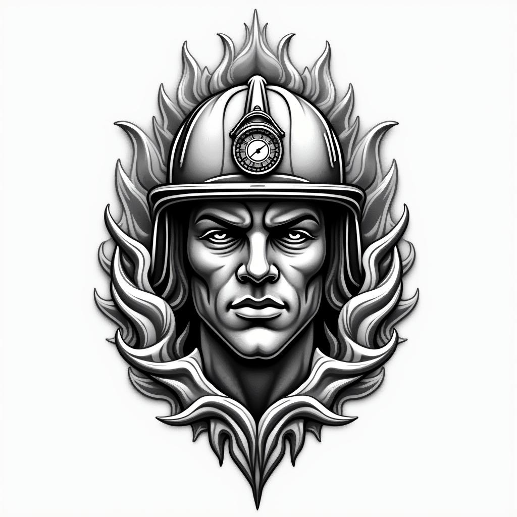 Design me a firefighting logohigly detailed tattoo - Variation 4