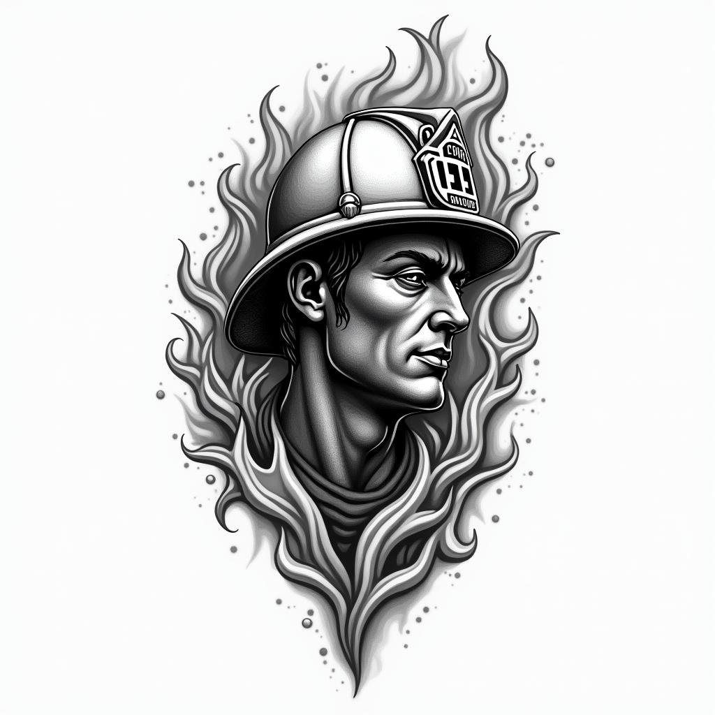 Design me a firefighting logohigly detailed tattoo - Variation 2