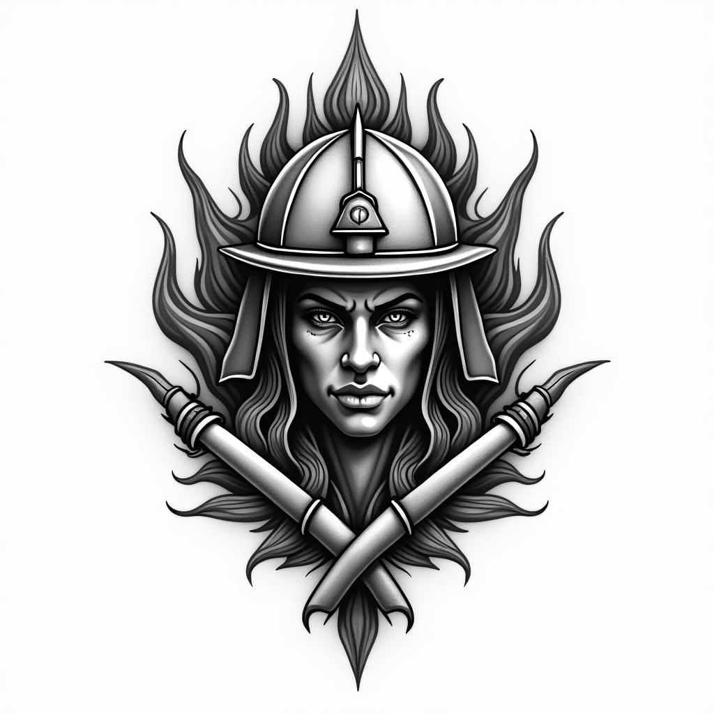 Design me a firefighting logohigly detailed tattoo - Variation 3