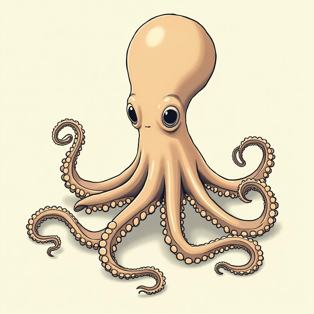 Feminine octopusGhibli, Studio Ghibli aesthetic, hand-drawn anime style, retro nostalgic atmosphere, retro soft pastel color palette with earthy tones, retro Japanese cinematic shot, yellow tint effect, bald character, smooth surface, anime shadow 90's anime style - Variation 4