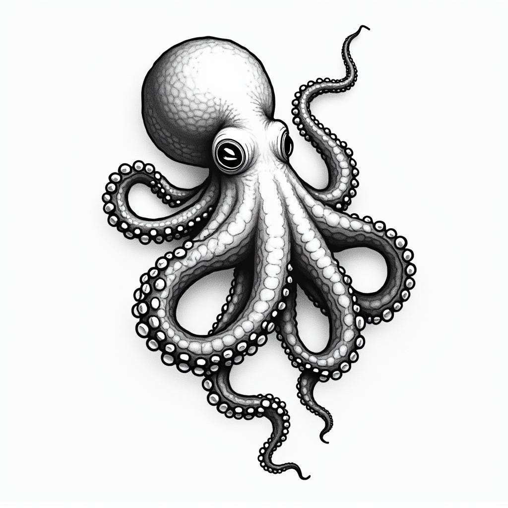 Feminine octopusin new school tattoo, pop culture, modern, detailed tattoo, illustrative