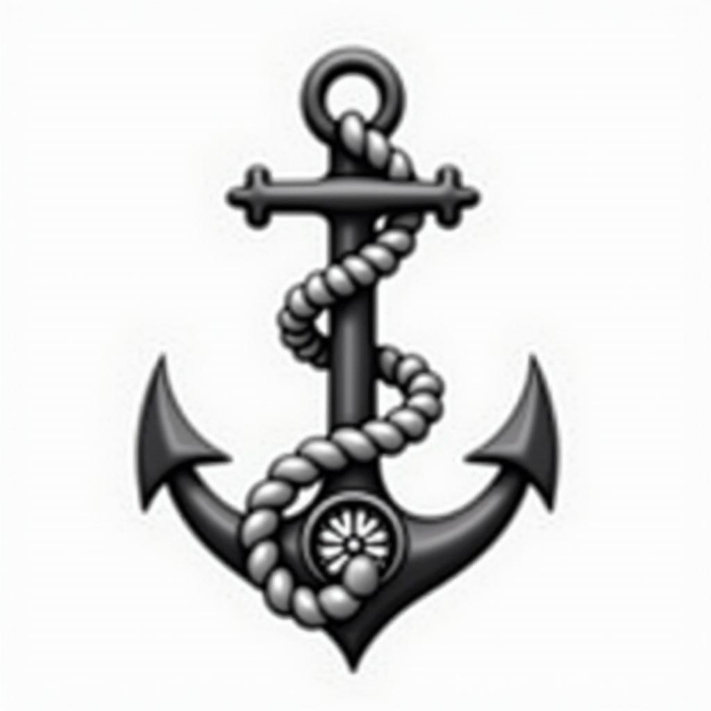 Anchor with nautical rope and compasshigly detailed tattoo - Variation 30