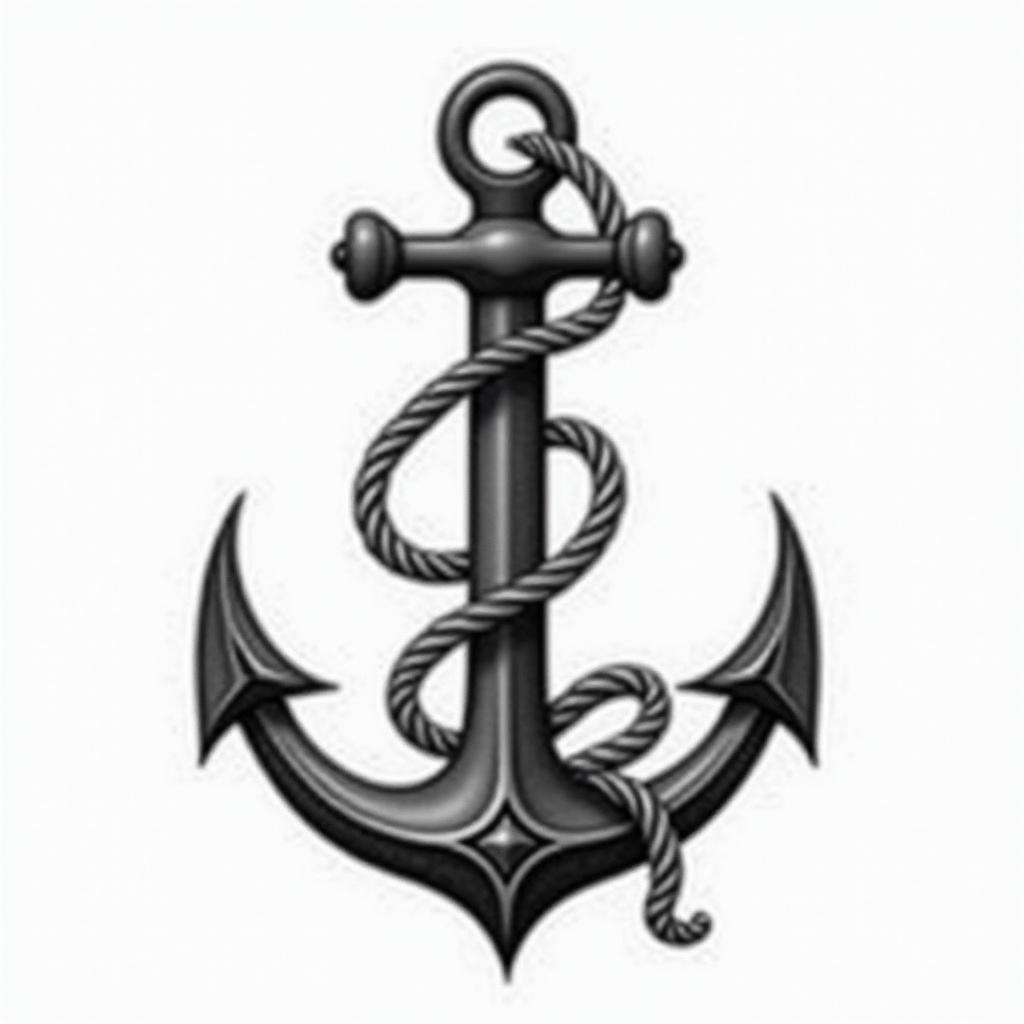 Anchor with nautical rope and compasshigly detailed tattoo - Variation 31