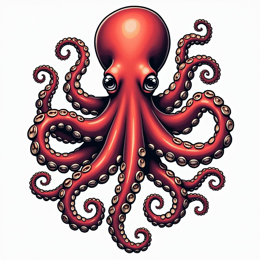 Feminine octopusin pop art style tattoo, featuring bold and vibrant colors, exaggerated outlines, iconic imagery, inspired by comic books and speech bubbles, comic book characters, retro pop culture - Variation 3