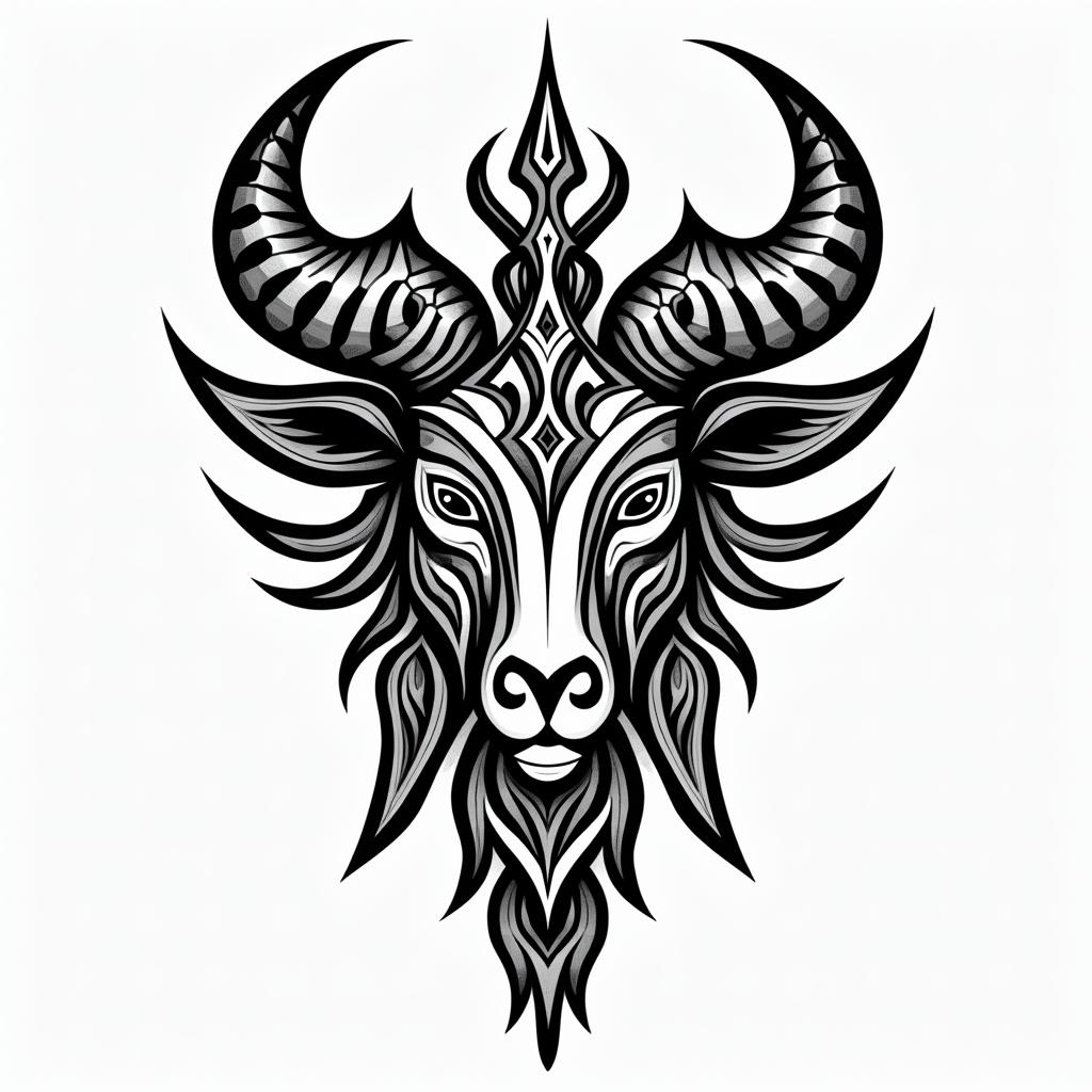 Veronica, Taurus, Manilain tribal tattoo style, featuring bold and black geometric shapes, curved lines, intertwine and flow seamlessly, creating a powerful and symbolic design, polynesian and maori styles - Variation 4