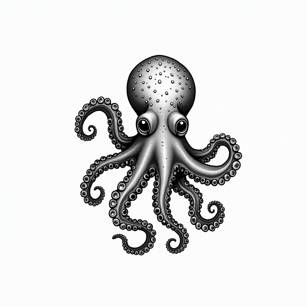Feminine, cute octopusin bohemian style tattoo, 8k