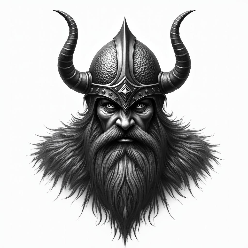 Fierce Viking with intricate helmet designhigly detailed tattoo - Variation 32
