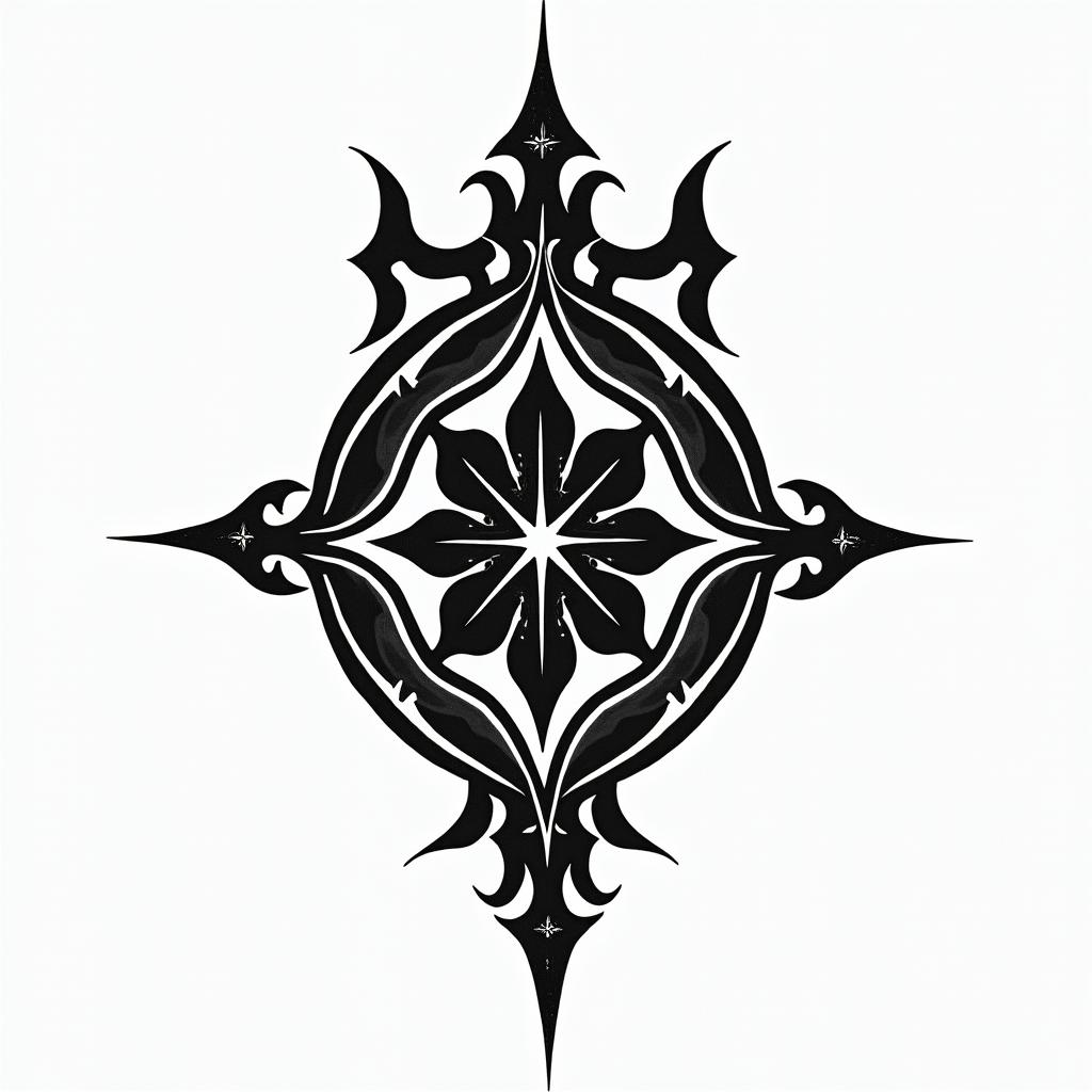 Captain America with his shield raisedin tribal tattoo style, featuring bold and black geometric shapes, curved lines, intertwine and flow seamlessly, creating a powerful and symbolic design, polynesian and maori styles - Variation 1