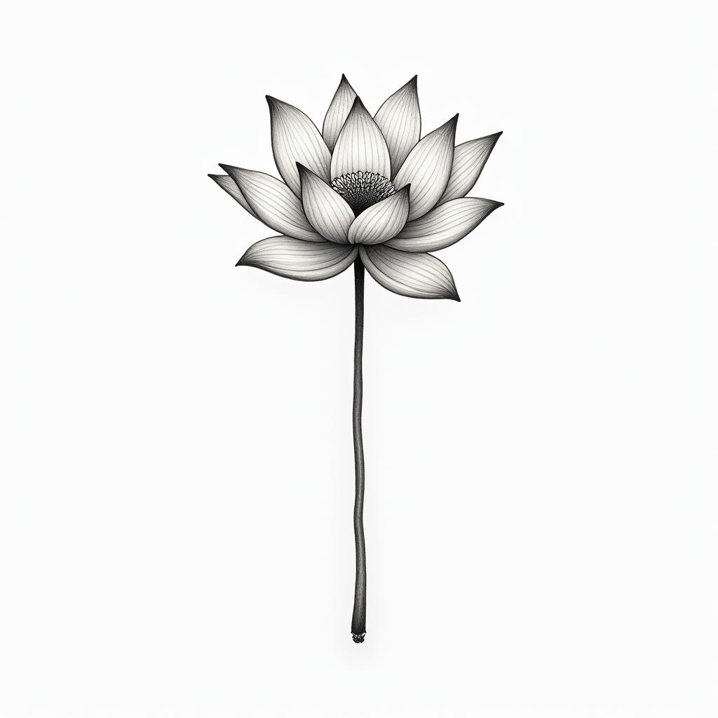 Lotus flower with birdin minimalist style tattoo, featuring simple shapes and fine lines, with minimal shading and details, tiny triangles, creating a sense of balance and harmony - Variation 7