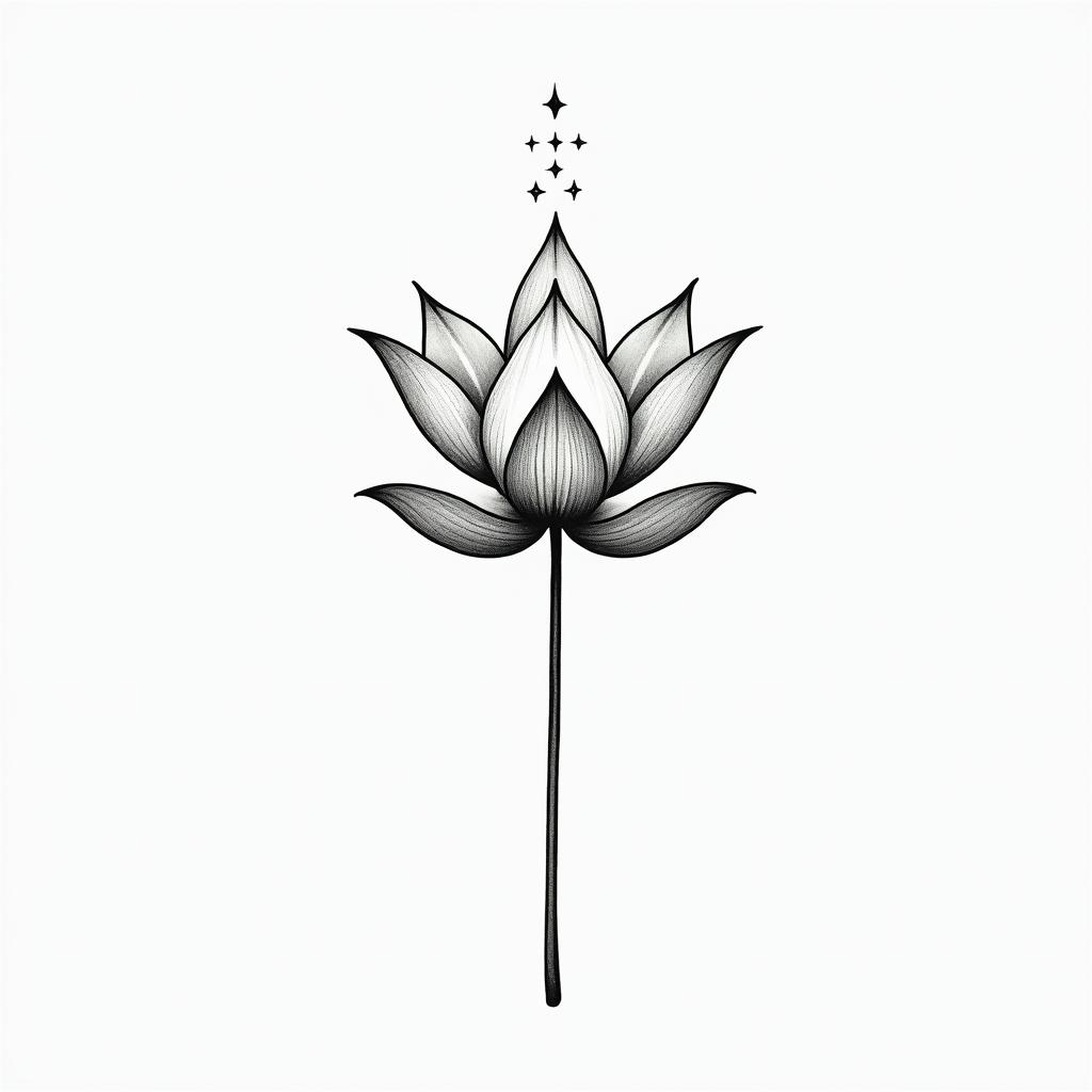 Lotus flower with birdin minimalist style tattoo, featuring simple shapes and fine lines, with minimal shading and details, tiny triangles, creating a sense of balance and harmony - Variation 5