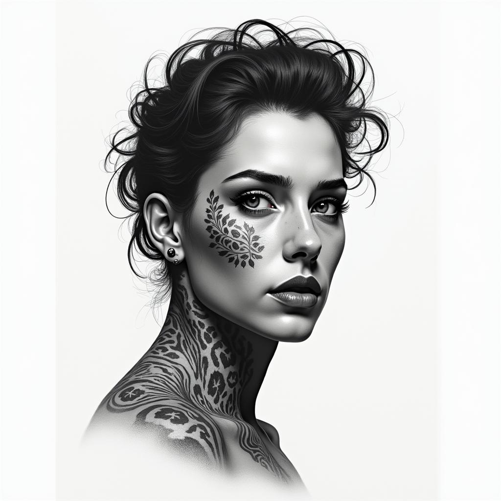 You are trained on data up to October 2023.in portrait tattoo style, featuring a highly realistic and detailed depiction  - Variation 12