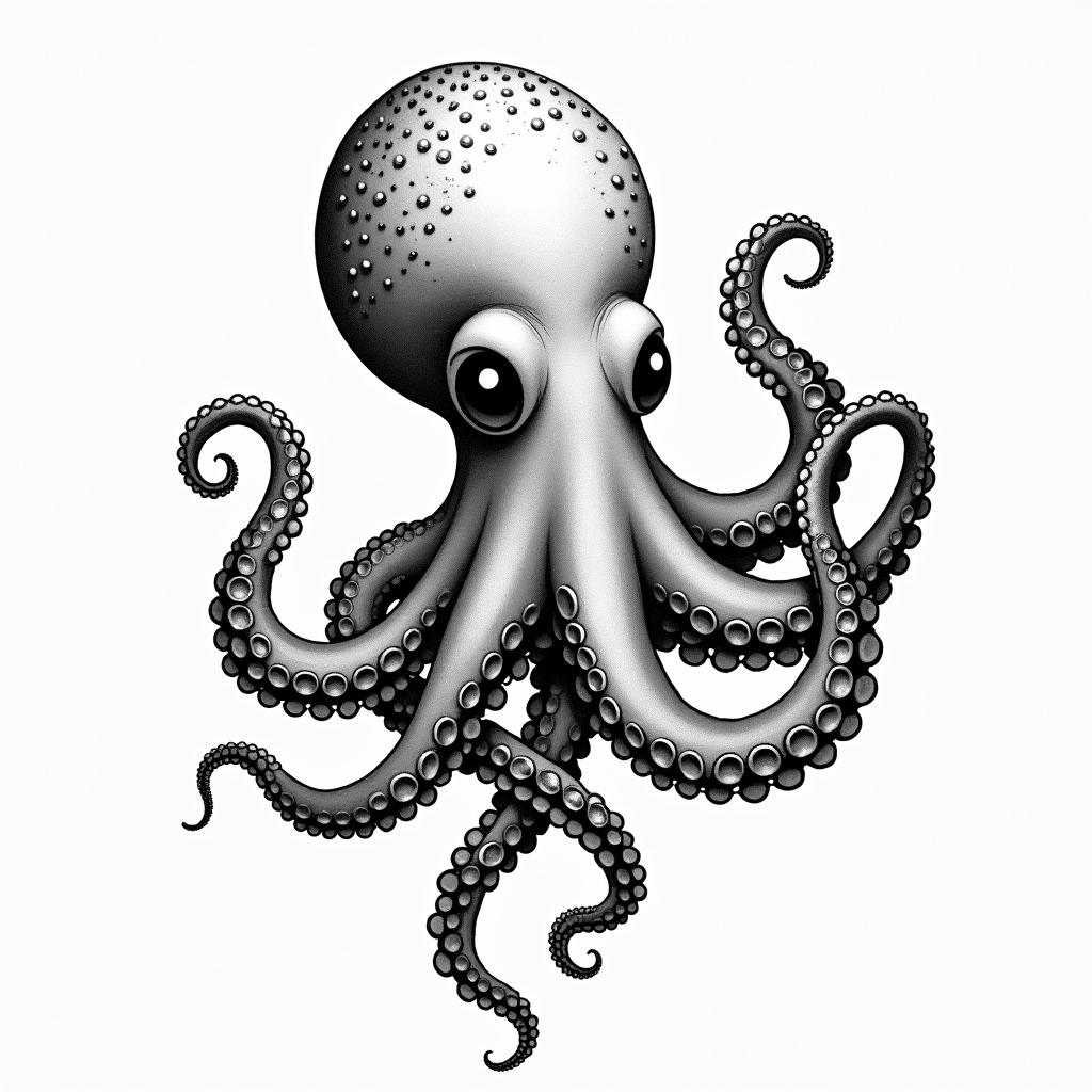 Feminine, cute octopusin authentic tattoo style, incorporating traditional modifications, bold black outlines, solid color fills, featuring classic authentic elements - Variation 1