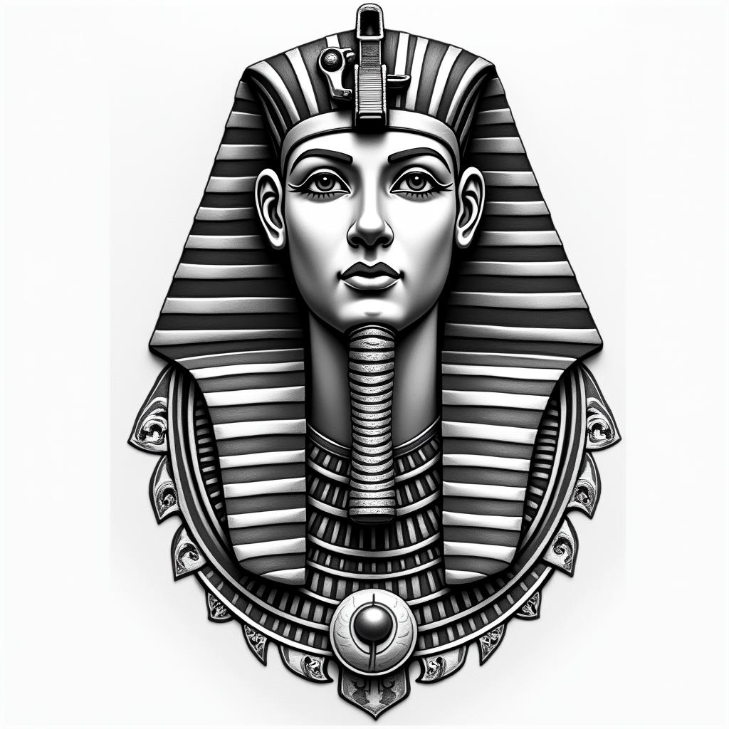 I am a bowling professional, I love Elvis Presley and the Beatles, I am a Gemini, my initial is E, I have three children, I still miss my golden retriever dog, I was born in 1977.in egyptian style tattoo, bold elements of ancient egyptian culture including a portrait of an Egyptian pharaoh with detailed facial features, in hieroglyphs and symbolic imagery, eye of horus, ankh symbol, scarab beetle - Variation 4