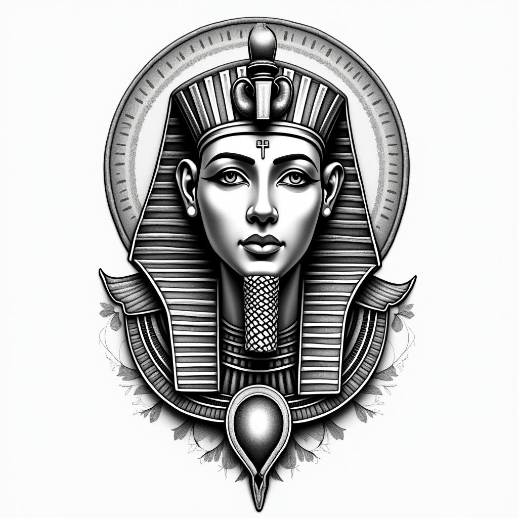 I am a bowling professional, I love Elvis Presley and the Beatles, I am a Gemini, my initial is E, I have three children, I still miss my golden retriever dog, I was born in 1977.in egyptian style tattoo, bold elements of ancient egyptian culture including a portrait of an Egyptian pharaoh with detailed facial features, in hieroglyphs and symbolic imagery, eye of horus, ankh symbol, scarab beetle