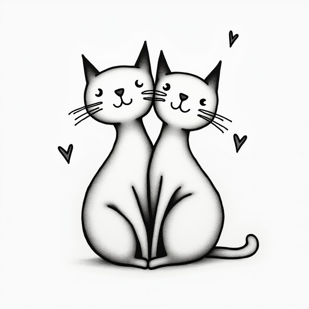 Tattoo in common with my daughter, we love cats. We have gone through difficult times together: a death, a violent separation, harassment, and illness.in minimalist style tattoo, featuring simple shapes and fine lines, with minimal shading and details, tiny triangles, creating a sense of balance and harmony