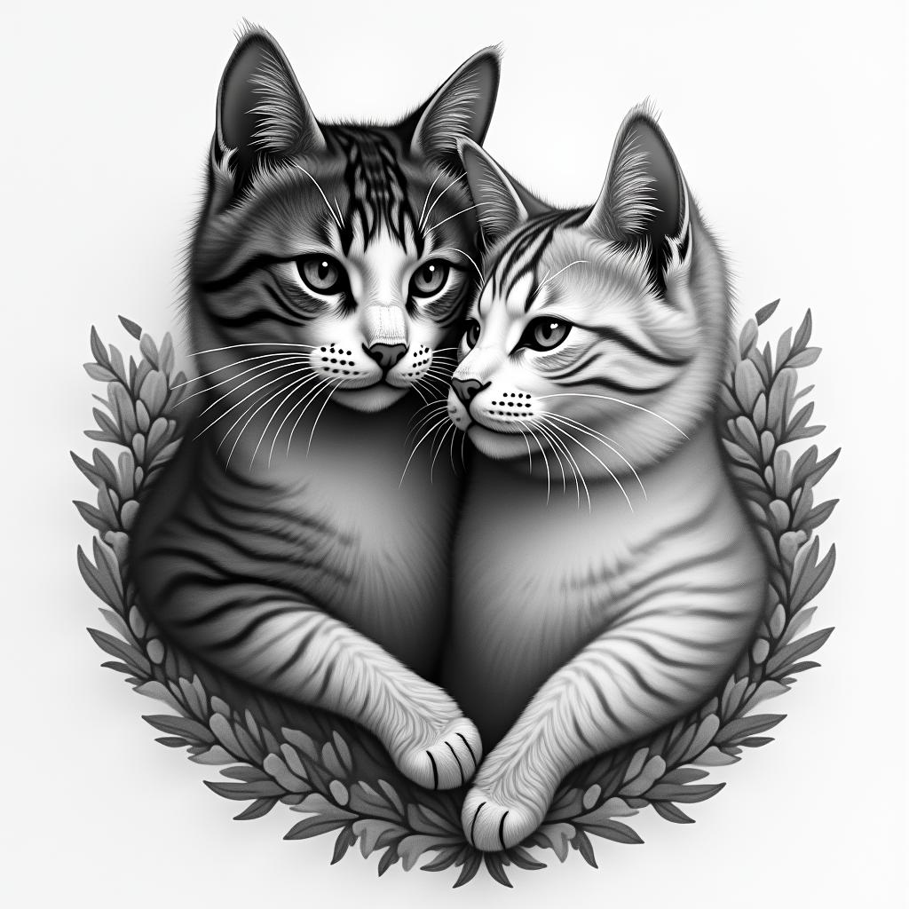 Tattoo in common with my daughter, we love cats. We have been through difficult things together: a death, a violent separation, harassment, and illness.higly detailed tattoo - Variation 3
