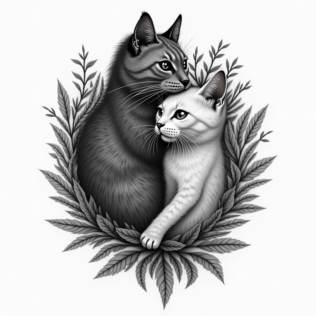 Tattoo in common with my daughter, we love cats. We have been through difficult things together: a death, a violent separation, harassment, and illness.higly detailed tattoo - Variation 4
