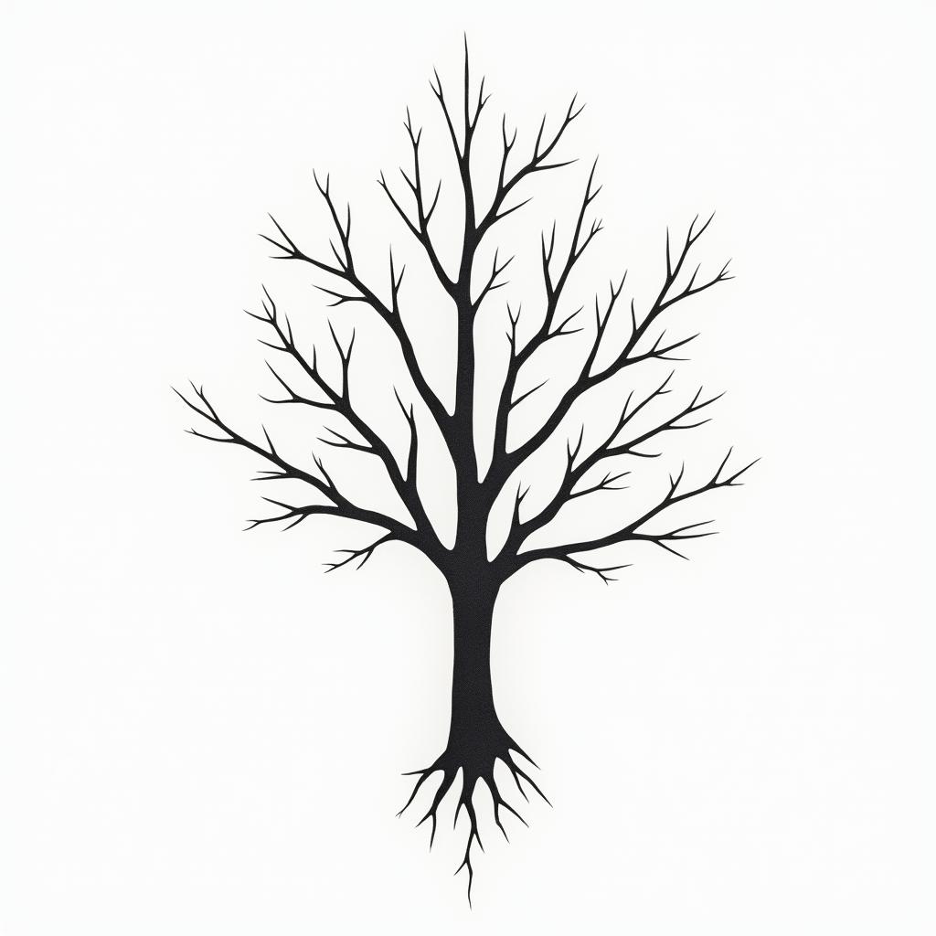 A minimalist tattoo design featuring a geometric representation of Scandinavian nature, emphasizing a laubbaum (deciduous tree) with flowing branches that suggest harmony and freedom. Incorporate spiritual elements within the geometry, using simple lines and shapes to evoke a sense of tranquility. Use a design that resonates with the outdoors and sunlight, providing an essence of nature in a subtle, elegant manner.higly detailed tattoo - Variation 4