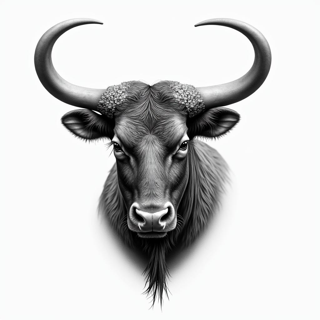 Taurusin portrait tattoo style, featuring a highly realistic and detailed depiction  - Variation 3