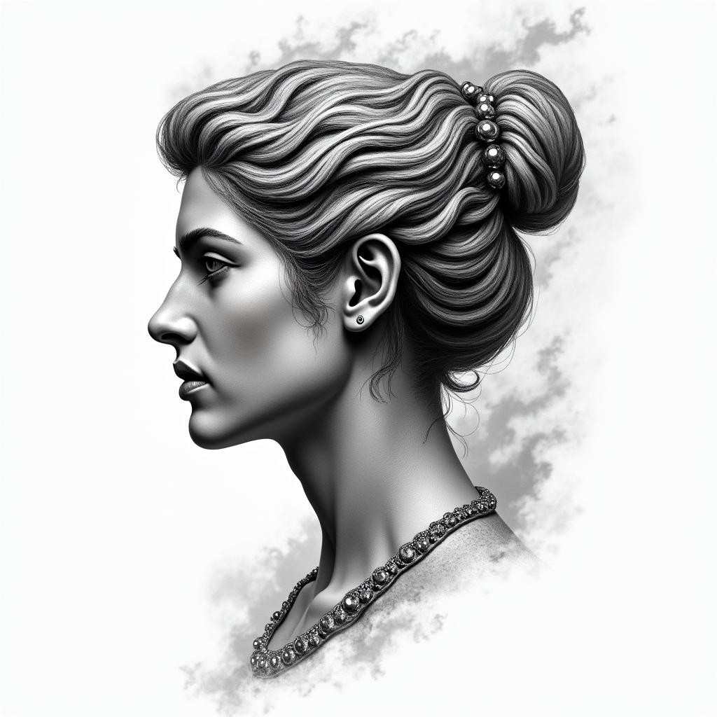 Athena, the goddess of war, firehigly detailed tattoo - Variation 49