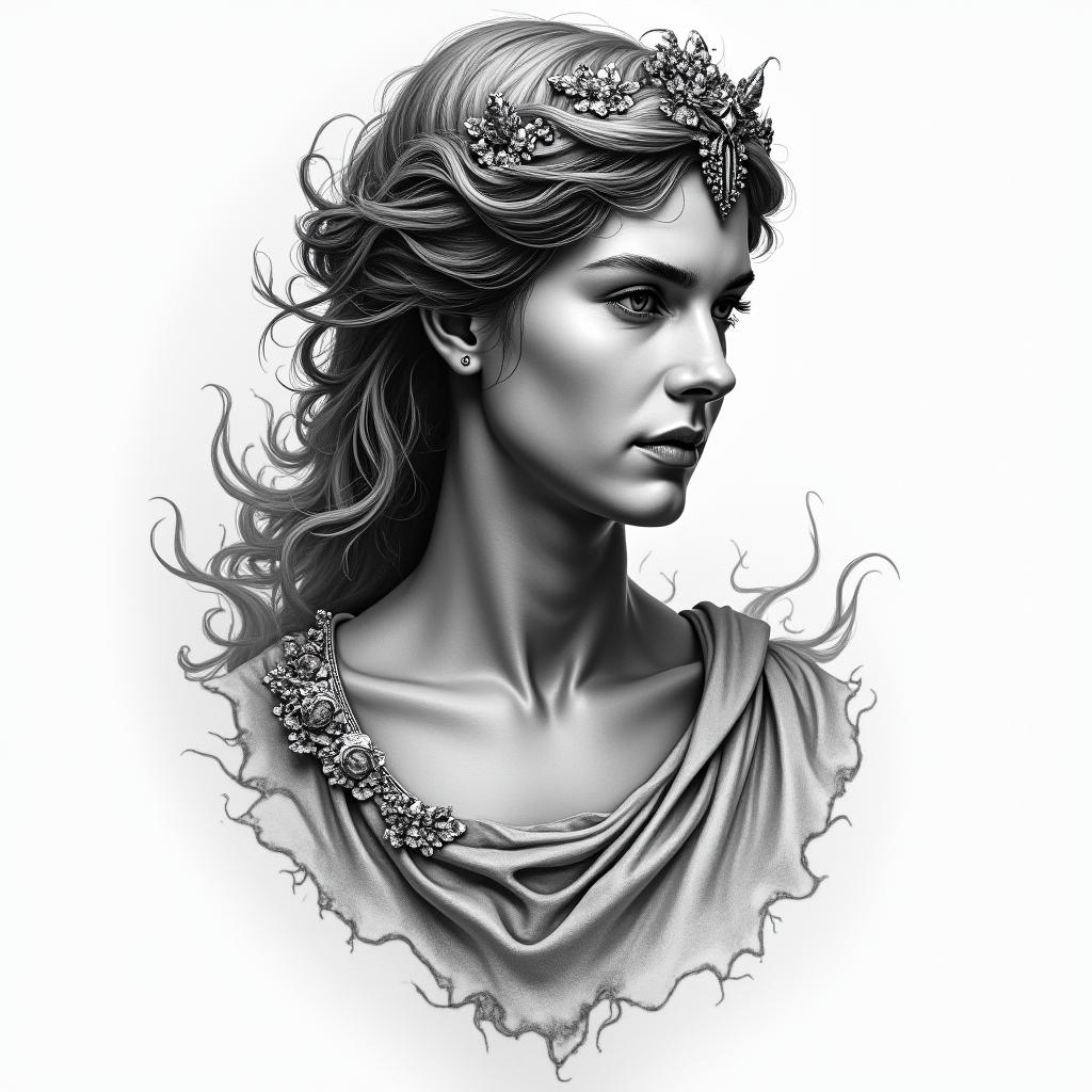 Athena, the goddess of war, firehigly detailed tattoo - Variation 50
