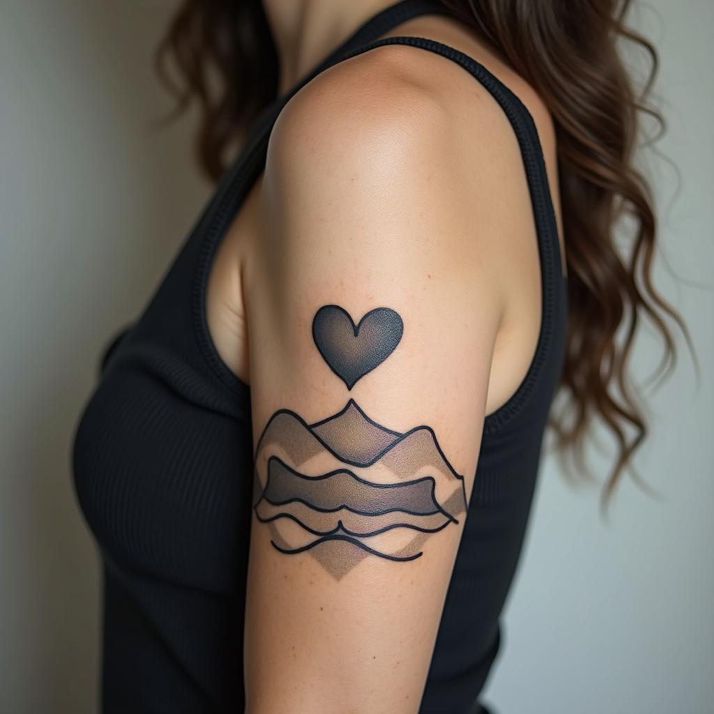 Life because it includes the initials of my two children.in Modest style tattoo, featuring soft, delicate line work with simple and meaningful symbols, gentle waves, a heart, evoking a sense of serenity and grace,