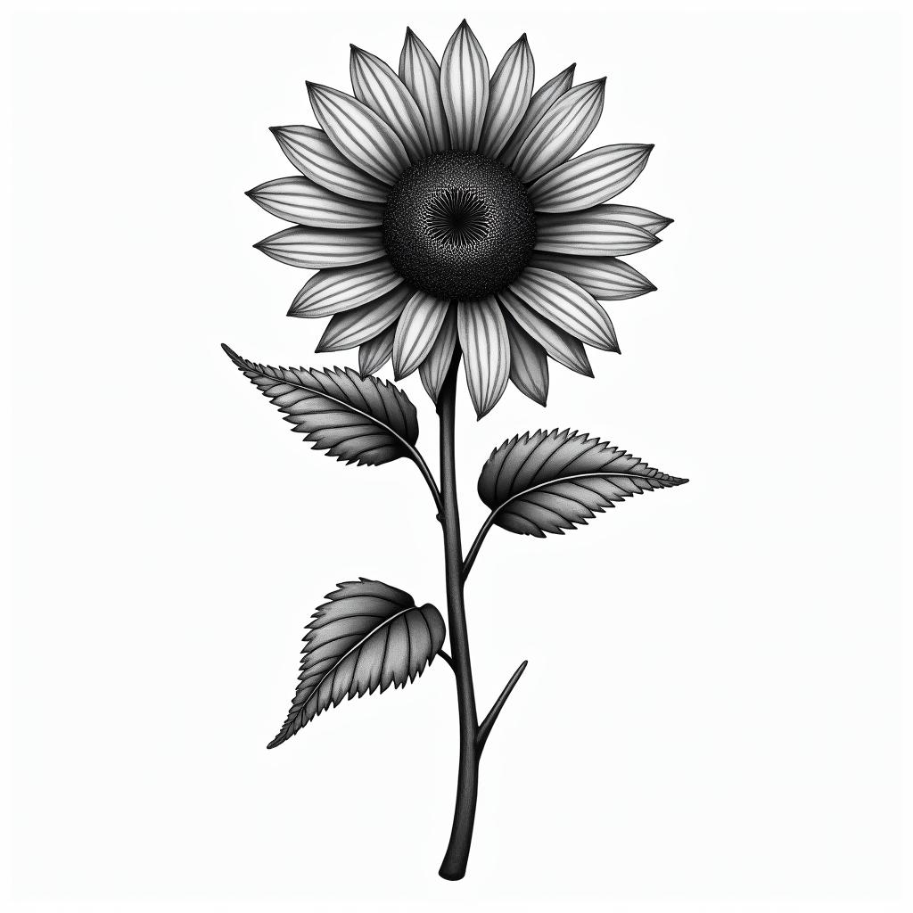 simple sunflowerhigly detailed tattoo - Variation 2