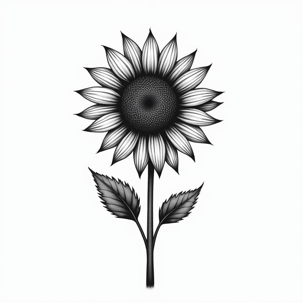 simple sunflowerhigly detailed tattoo - Variation 4