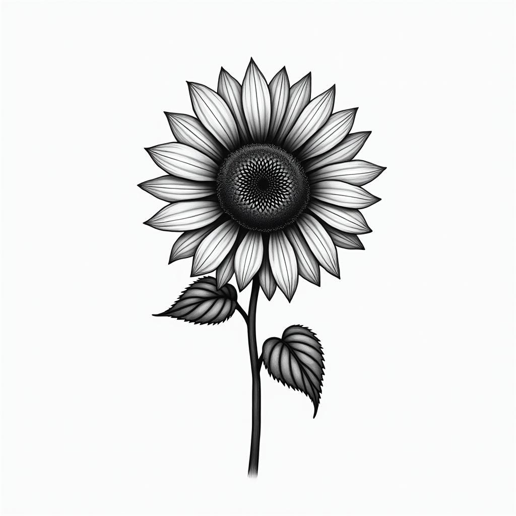 simple sunflowerhigly detailed tattoo - Variation 3