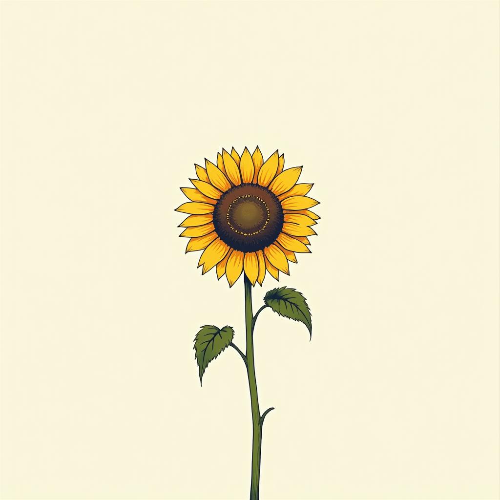 simple sunflowerGhibli, Studio Ghibli aesthetic, hand-drawn anime style, retro nostalgic atmosphere, retro soft pastel color palette with earthy tones, retro Japanese cinematic shot, yellow tint effect, bald character, smooth surface, anime shadow 90's anime style - Variation 3