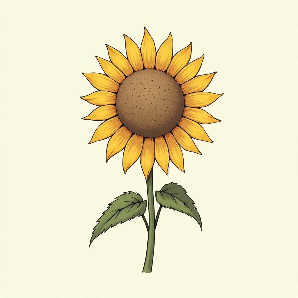 simple sunflowerGhibli, Studio Ghibli aesthetic, hand-drawn anime style, retro nostalgic atmosphere, retro soft pastel color palette with earthy tones, retro Japanese cinematic shot, yellow tint effect, bald character, smooth surface, anime shadow 90's anime style